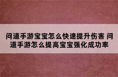 问道手游宝宝怎么快速提升伤害 问道手游怎么提高宝宝强化成功率